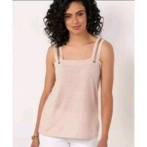 Soft Surroundings  Linen Blend Sun Seeker Rope Boxy Tank Top Med Beige White NWT